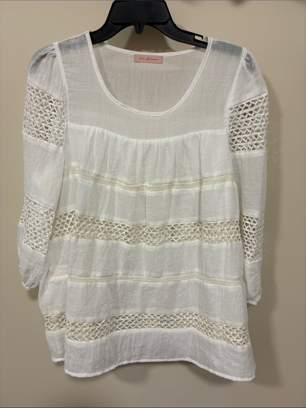 Ces Femme White Crochet-Panel Scoop Neck Tunic small